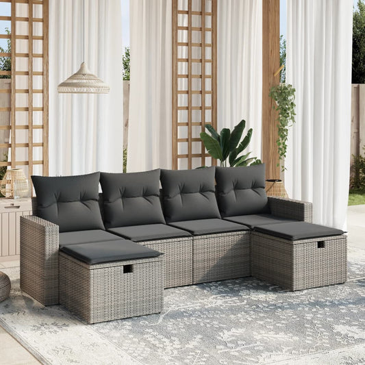 vidaXL 6-tlg. Garten-Sofagarnitur mit Kissen Grau Poly Rattan