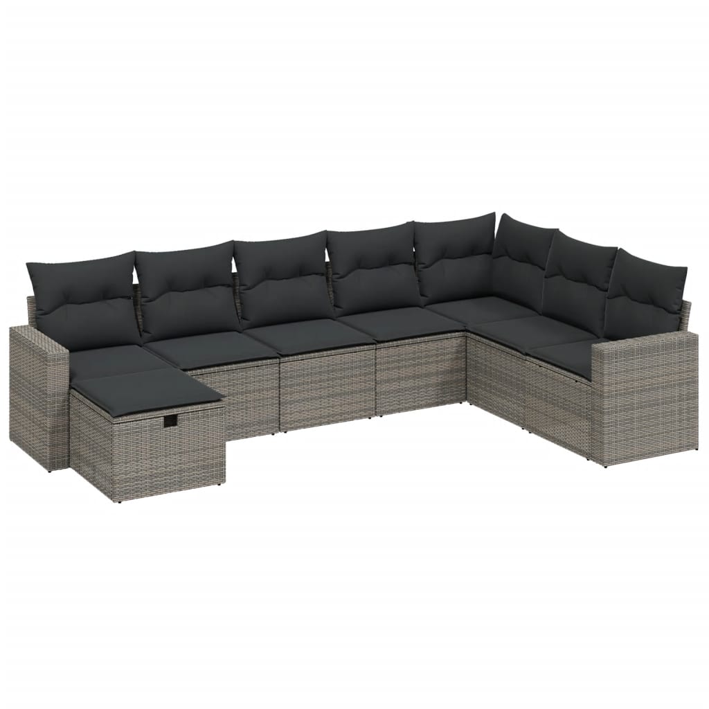 vidaXL 8-tlg. Garten-Sofagarnitur mit Kissen Grau Poly Rattan