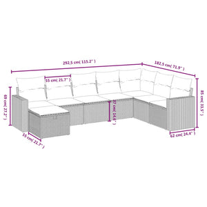 vidaXL 8-tlg. Garten-Sofagarnitur mit Kissen Grau Poly Rattan