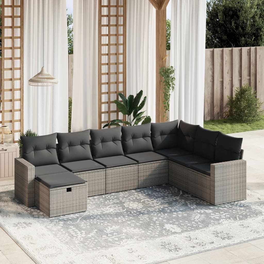 vidaXL 8-tlg. Garten-Sofagarnitur mit Kissen Grau Poly Rattan