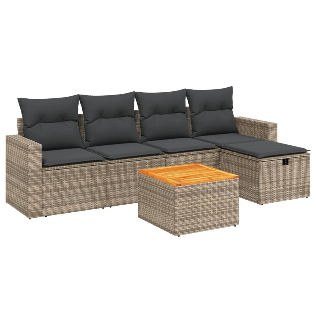 vidaXL 6-tlg. Garten-Sofagarnitur mit Kissen Grau Poly Rattan