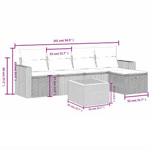 vidaXL 6-tlg. Garten-Sofagarnitur mit Kissen Grau Poly Rattan