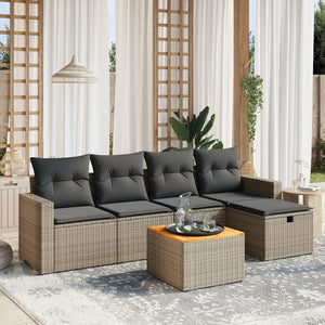 vidaXL 6-tlg. Garten-Sofagarnitur mit Kissen Grau Poly Rattan