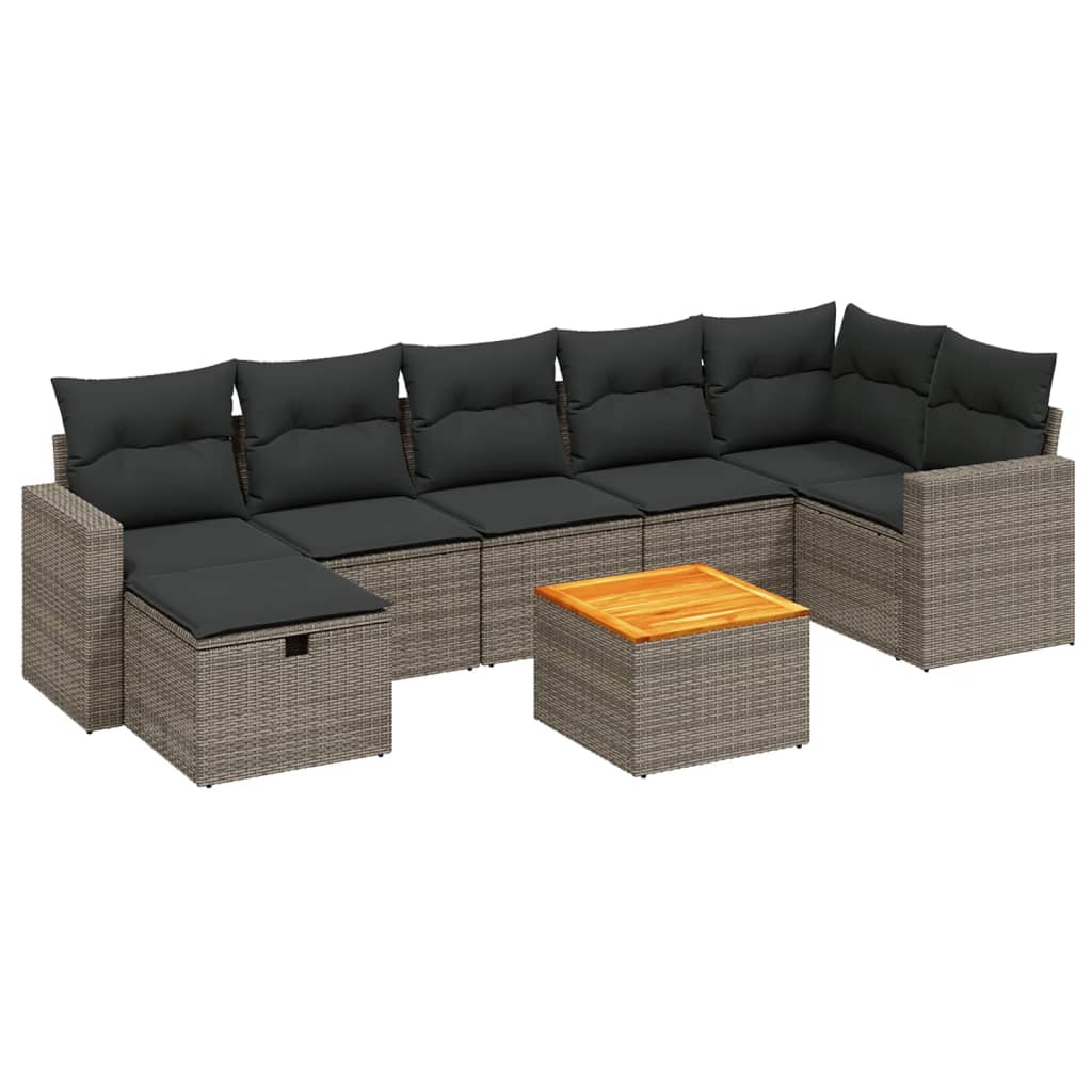 vidaXL 8-tlg. Garten-Sofagarnitur mit Kissen Grau Poly Rattan