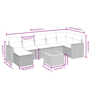 vidaXL 8-tlg. Garten-Sofagarnitur mit Kissen Grau Poly Rattan