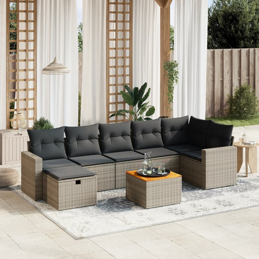 vidaXL 8-tlg. Garten-Sofagarnitur mit Kissen Grau Poly Rattan