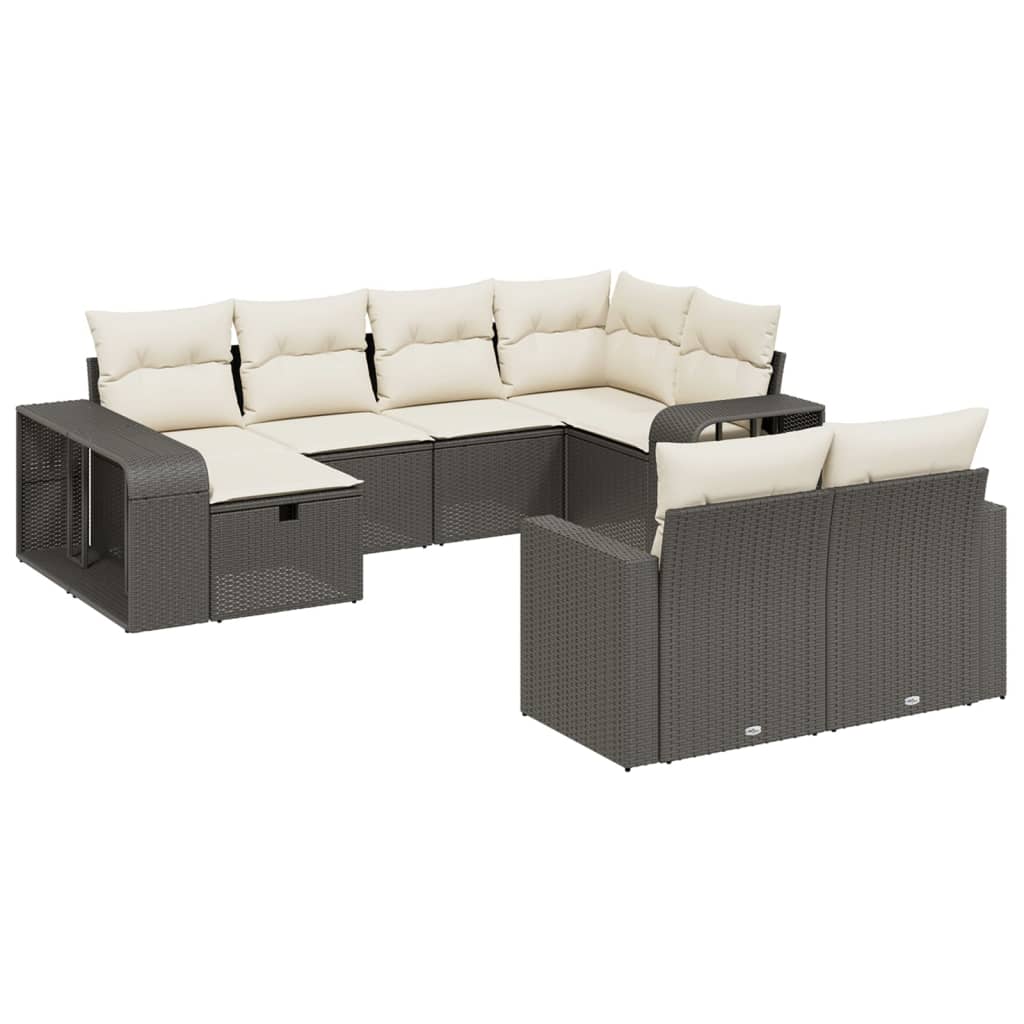 vidaXL 10-tlg. Garten-Sofagarnitur mit Kissen Schwarz Poly Rattan