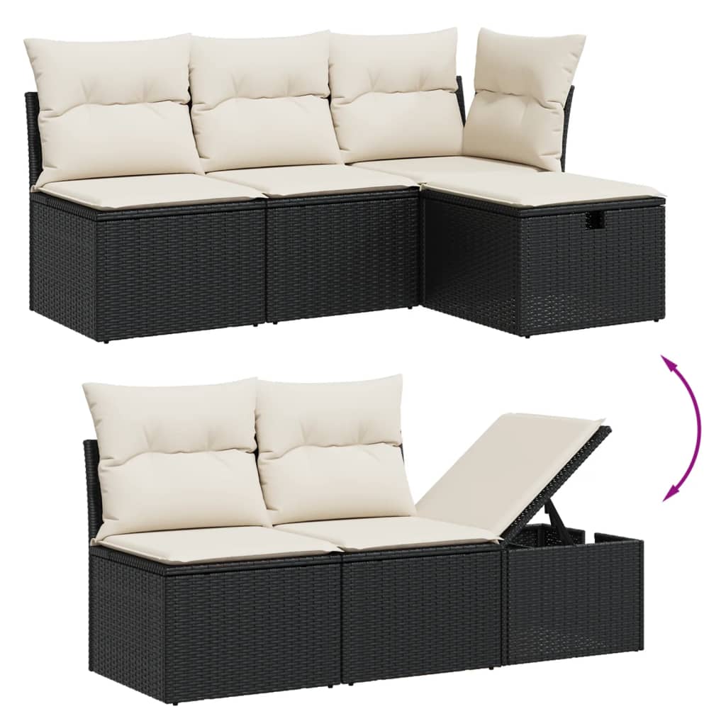 vidaXL 10-tlg. Garten-Sofagarnitur mit Kissen Schwarz Poly Rattan