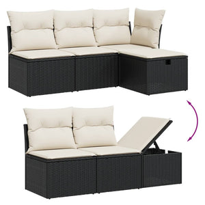 vidaXL 10-tlg. Garten-Sofagarnitur mit Kissen Schwarz Poly Rattan