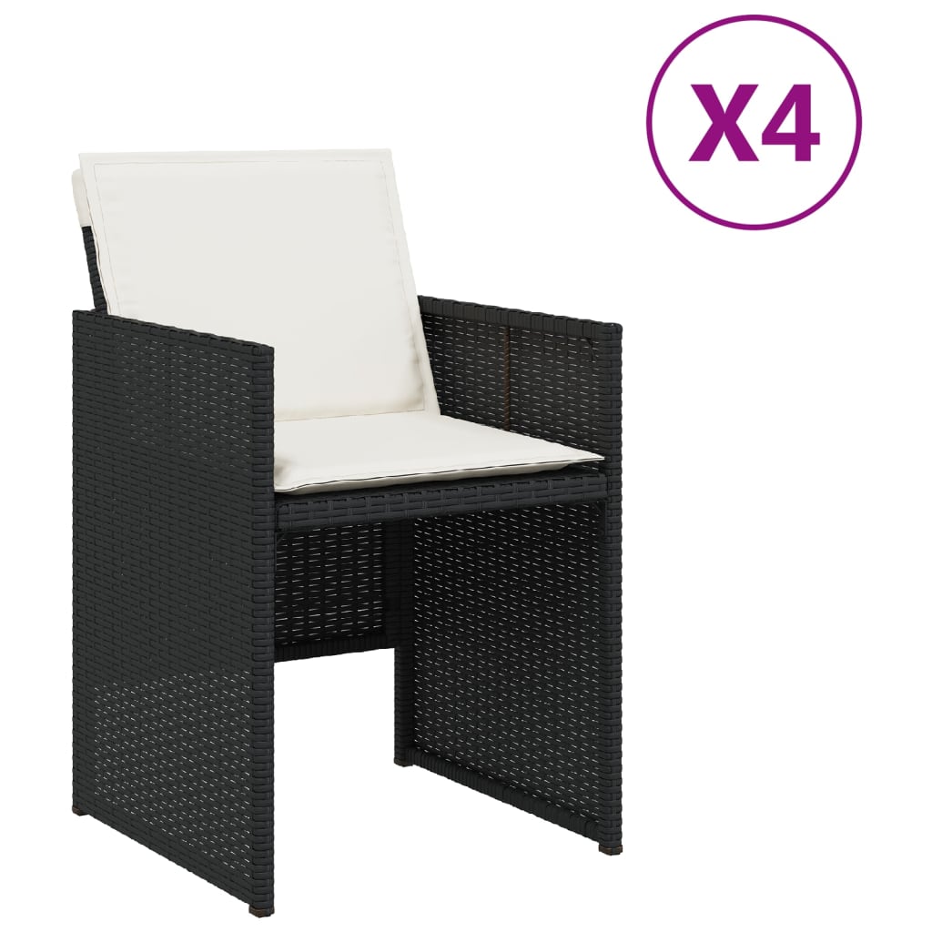 vidaXL Gartenstühle mit Kissen 4 Stk. Schwarz Poly Rattan