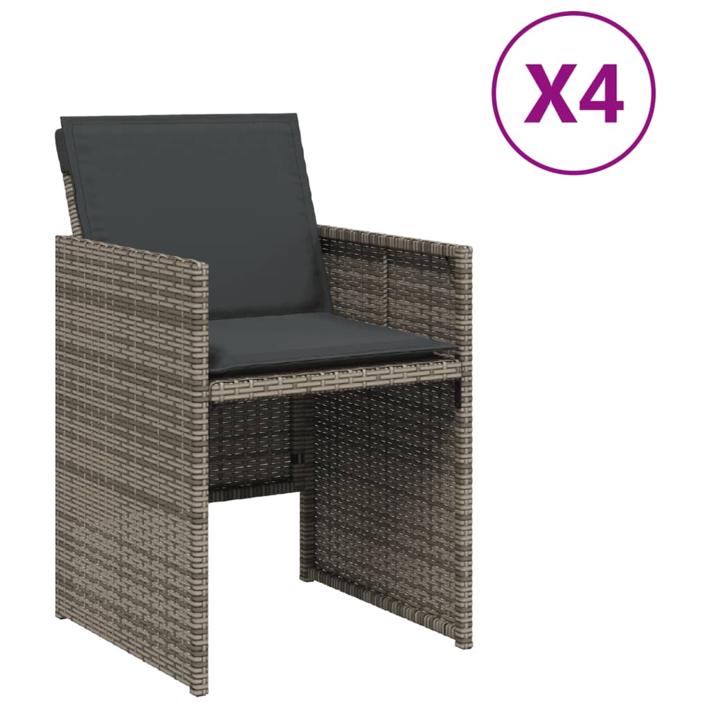 vidaXL Gartenstühle mit Kissen 4 Stk. Grau Poly Rattan