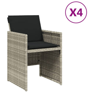 vidaXL Gartenstühle mit Kissen 4 Stk. Hellgrau Poly Rattan