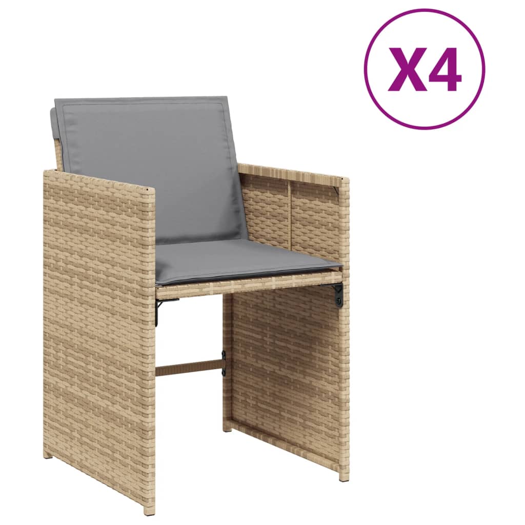 vidaXL Gartenstühle mit Kissen 4 Stk. Beigemischung Poly Rattan