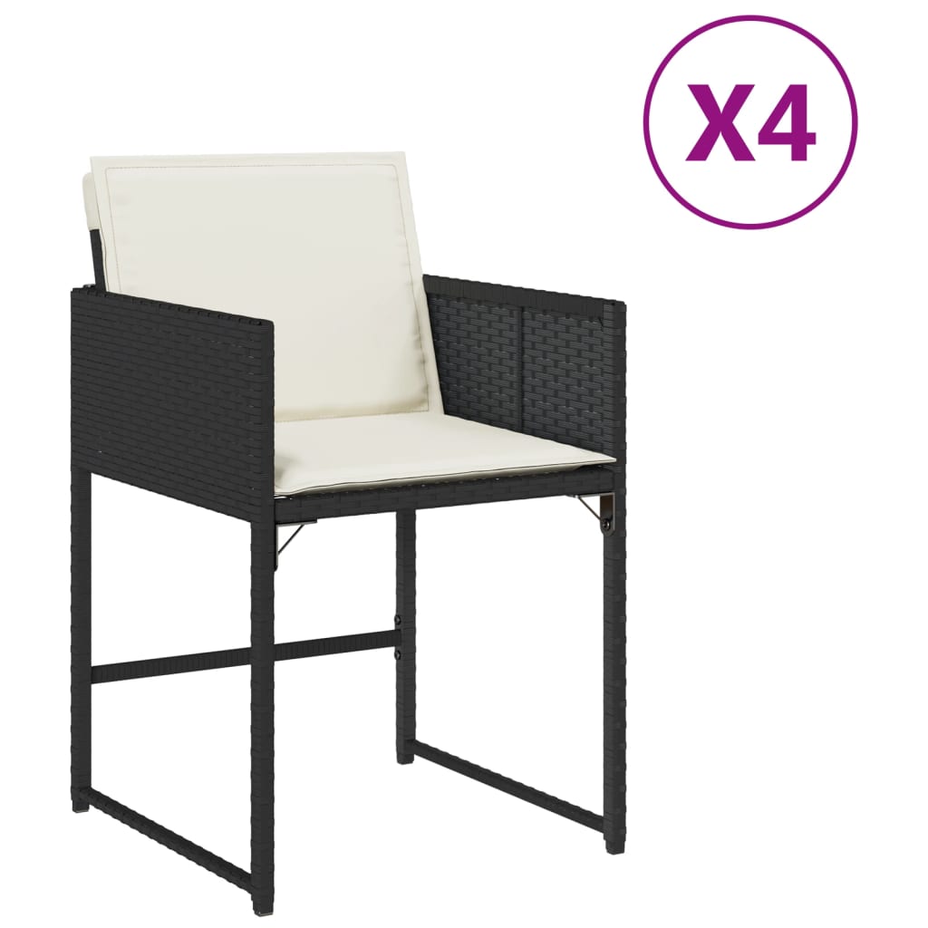 vidaXL Gartenstühle mit Kissen 4 Stk. Schwarz Poly Rattan