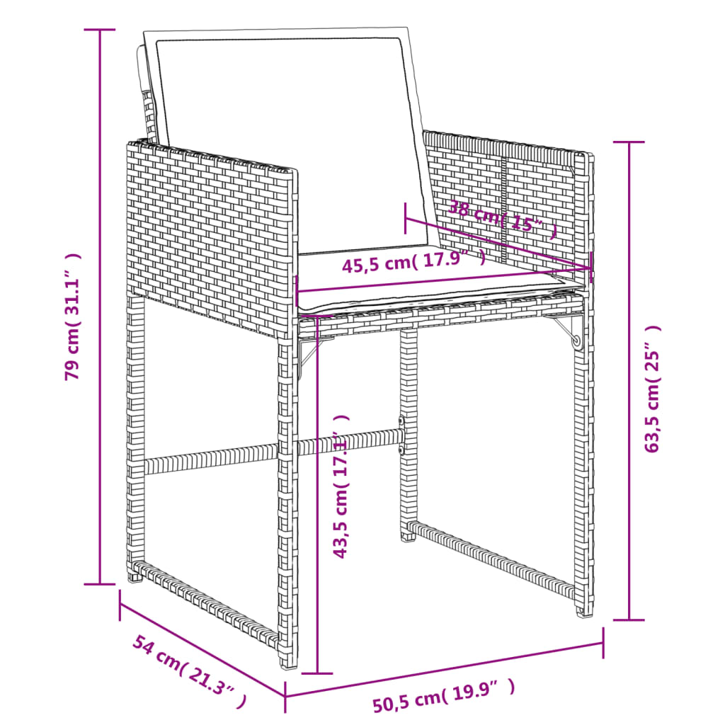 vidaXL Gartenstühle mit Kissen 4 Stk. Grau Poly Rattan