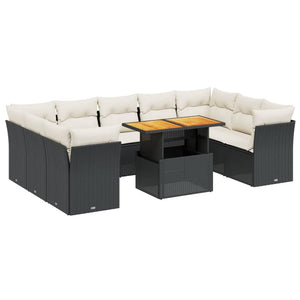 vidaXL 10-tlg. Garten-Sofagarnitur mit Kissen Schwarz Poly Rattan