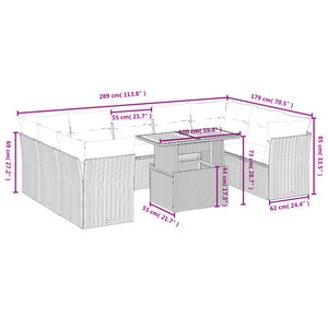 vidaXL 10-tlg. Garten-Sofagarnitur mit Kissen Schwarz Poly Rattan