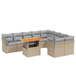 vidaXL 10-tlg. Garten-Sofagarnitur mit Kissen Beige Poly Rattan