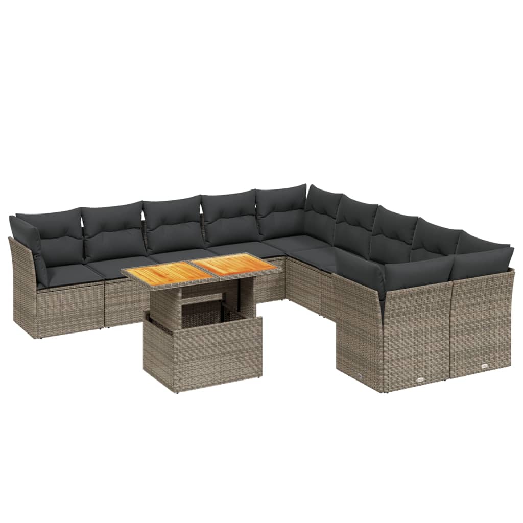 vidaXL 11-tlg. Garten-Sofagarnitur mit Kissen Grau Poly Rattan