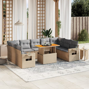 vidaXL 10-tlg. Garten-Sofagarnitur mit Kissen Beige Poly Rattan