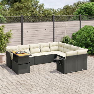 vidaXL 10-tlg. Garten-Sofagarnitur mit Kissen Schwarz Poly Rattan