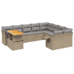 vidaXL 10-tlg. Garten-Sofagarnitur mit Kissen Beige Poly Rattan