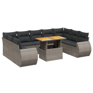 vidaXL 10-tlg. Garten-Sofagarnitur mit Kissen Grau Poly Rattan