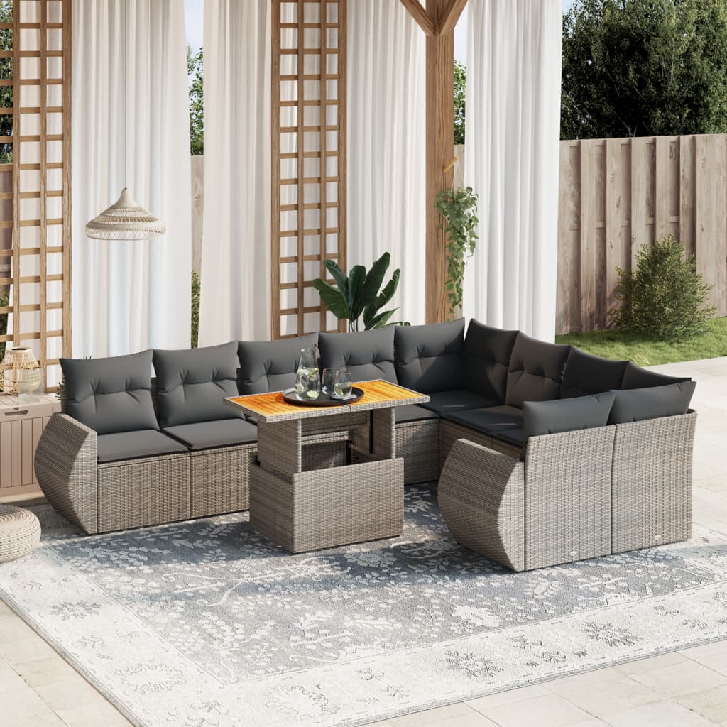 vidaXL 10-tlg. Garten-Sofagarnitur mit Kissen Grau Poly Rattan