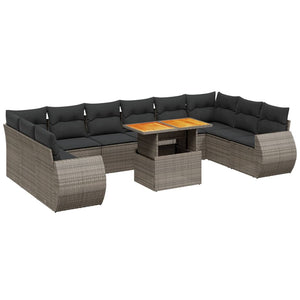 vidaXL 11-tlg. Garten-Sofagarnitur mit Kissen Grau Poly Rattan