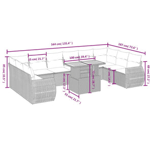 vidaXL 11-tlg. Garten-Sofagarnitur mit Kissen Grau Poly Rattan