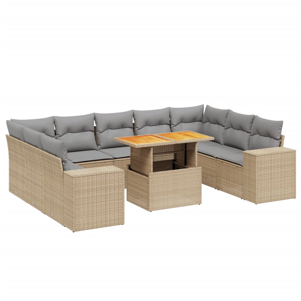 10-tlg. Garten-Sofagarnitur mit Kissen Beige Poly Rattan Stilecasa