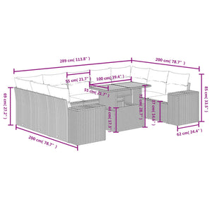 10-tlg. Garten-Sofagarnitur mit Kissen Beige Poly Rattan Stilecasa