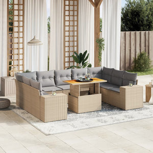 10-tlg. Garten-Sofagarnitur mit Kissen Beige Poly Rattan Stilecasa