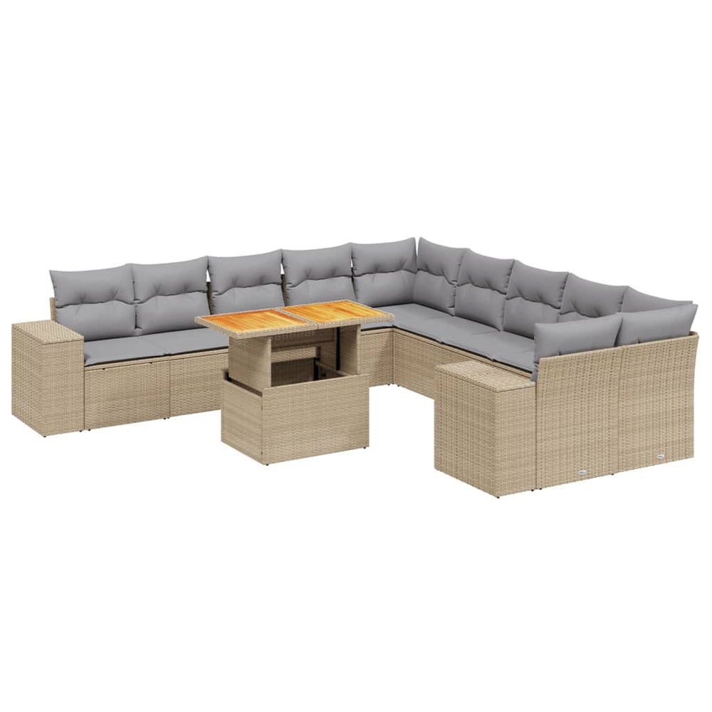 11-tlg. Garten-Sofagarnitur mit Kissen Beige Poly Rattan Stilecasa