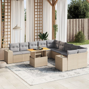 11-tlg. Garten-Sofagarnitur mit Kissen Beige Poly Rattan Stilecasa