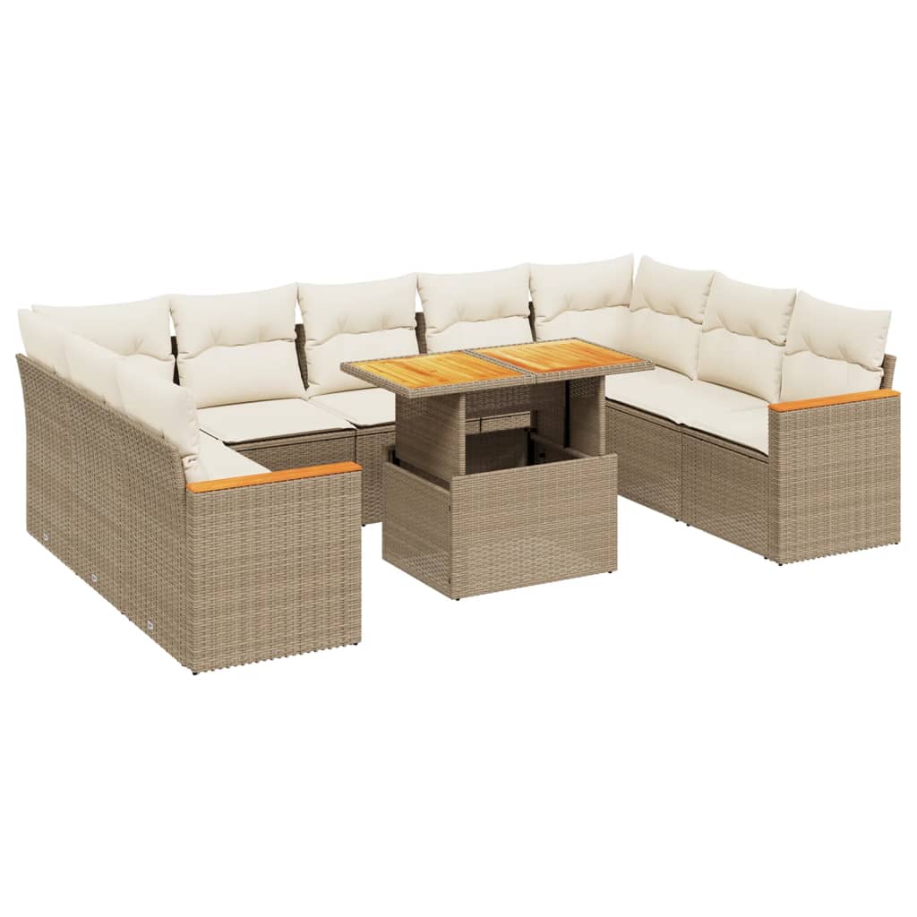 vidaXL 10-tlg. Garten-Sofagarnitur mit Kissen Beige Poly Rattan