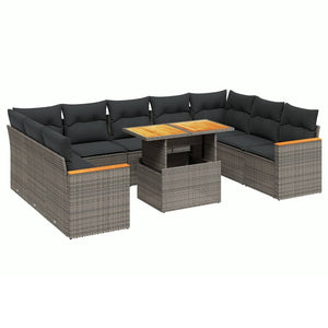 vidaXL 10-tlg. Garten-Sofagarnitur mit Kissen Grau Poly Rattan