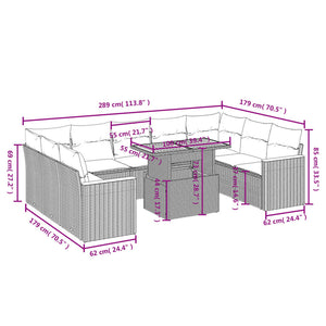 vidaXL 10-tlg. Garten-Sofagarnitur mit Kissen Grau Poly Rattan