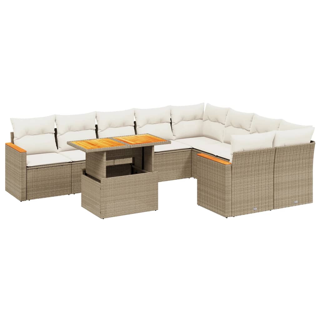 vidaXL 10-tlg. Garten-Sofagarnitur mit Kissen Beige Poly Rattan