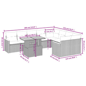 vidaXL 10-tlg. Garten-Sofagarnitur mit Kissen Beige Poly Rattan