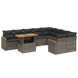 vidaXL 10-tlg. Garten-Sofagarnitur mit Kissen Grau Poly Rattan