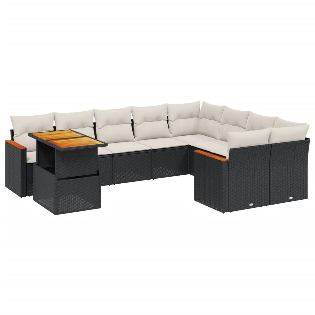 vidaXL 10-tlg. Garten-Sofagarnitur mit Kissen Schwarz Poly Rattan