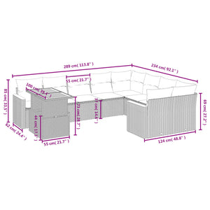 vidaXL 10-tlg. Garten-Sofagarnitur mit Kissen Schwarz Poly Rattan