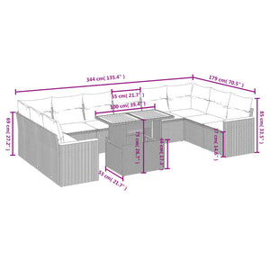 vidaXL 11-tlg. Garten-Sofagarnitur mit Kissen Beige Poly Rattan