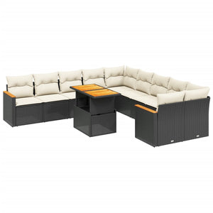 vidaXL 11-tlg. Garten-Sofagarnitur mit Kissen Schwarz Poly Rattan