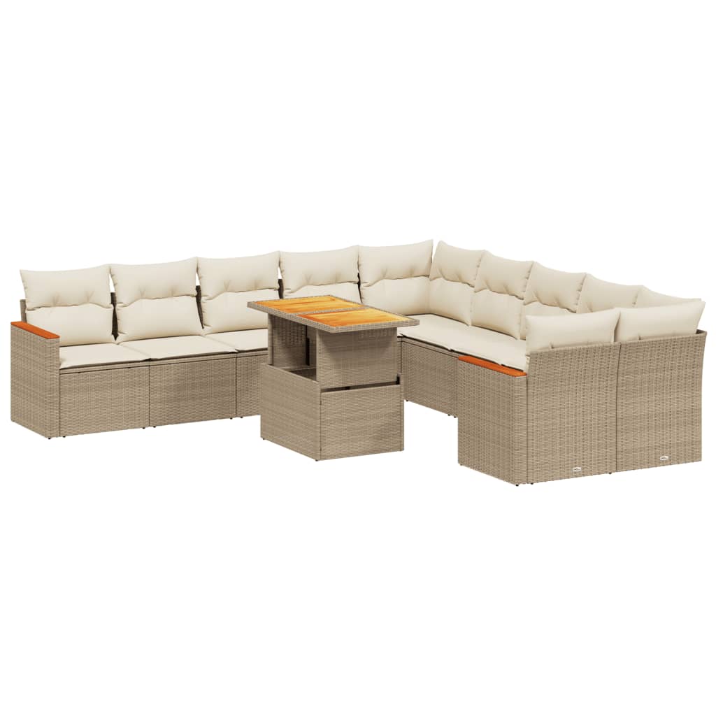 vidaXL 11-tlg. Garten-Sofagarnitur mit Kissen Beige Poly Rattan