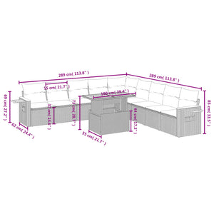 vidaXL 11-tlg. Garten-Sofagarnitur mit Kissen Beige Poly Rattan