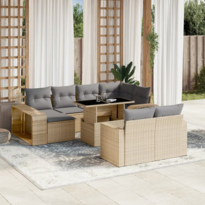 vidaXL 11-tlg. Garten-Sofagarnitur mit Kissen Beige Poly Rattan