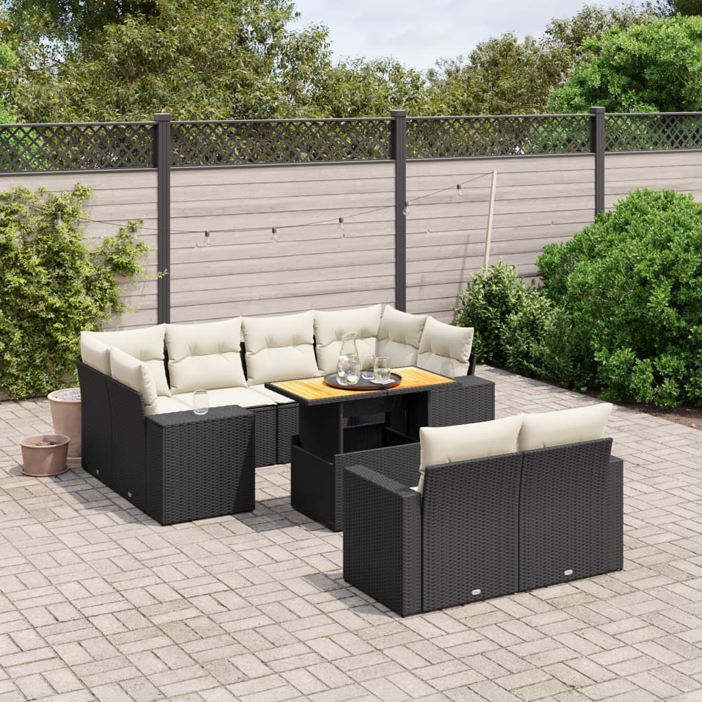 vidaXL 11-tlg. Garten-Sofagarnitur mit Kissen Schwarz Poly Rattan