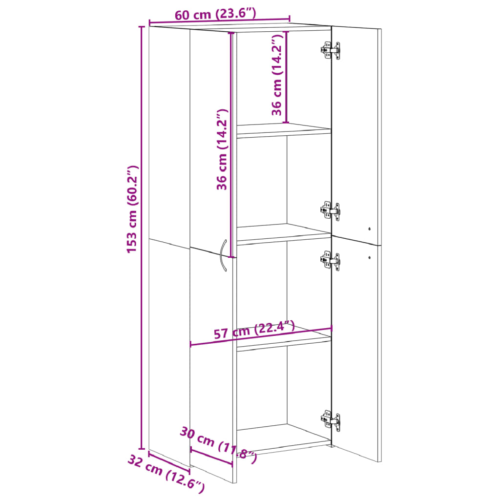 Aktenschrank Weiß 60x32x153 cm Holzwerkstoff Stilecasa